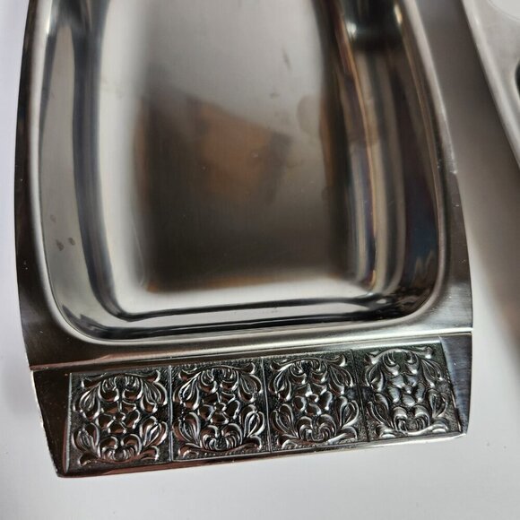 International Velvet Stainless Steel Tray Lot of 2 Snack Trays Made in Japan MCM - Picture 3 of 8